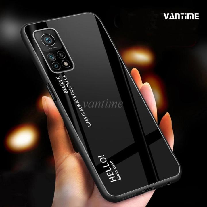 Vantime for Xiaomi Mi 10T Case Gradient Phone Back Hard Glass Cover