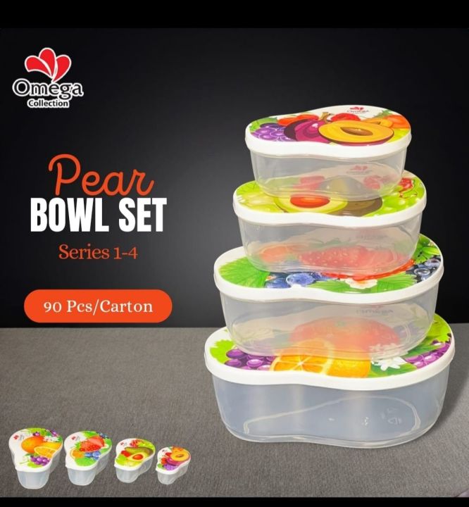 Pack of 4 Pear Bowls Set (With Fruity Design Lid)