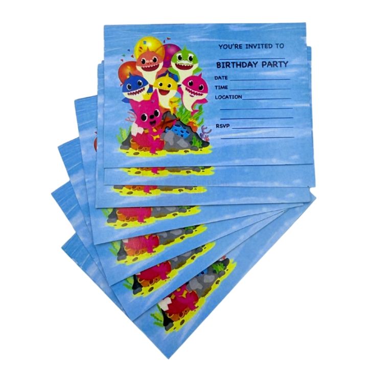Baby Shark Invitation Cards - 4 Inch By 3 Inch - Invitation Cards - Baby Shark Theme - Multicolors - Girls - Pack Of 8