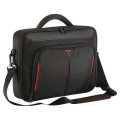 Targus Laptop Bag, Fits Laptops up to 17.3", Classic Clamshell Design, Re-enforced Case with Shoulder Strap and Padded Handle - Black/Red. 