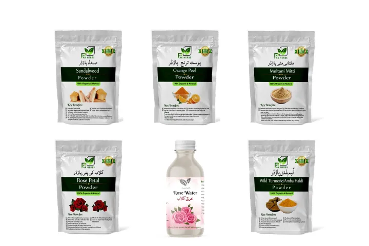 5 Pouches Skin Care package with Rose Water – Sandalwood powder ...