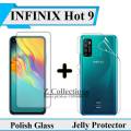 INFINIX Hot 9 Tempered Glass Polish Screen Protector + Back Jelly Protector Clear Soft Film Protection Hydrogel For INFINIX Hot 9. 