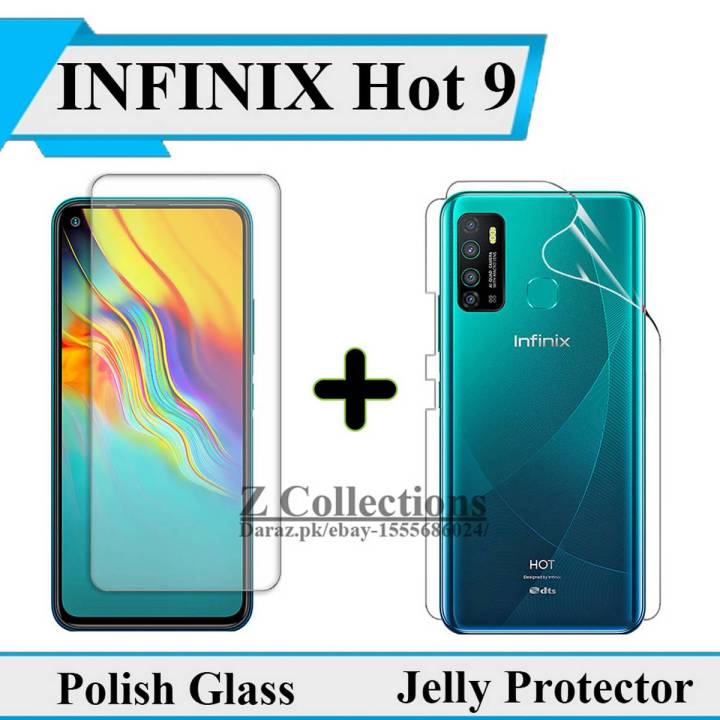 INFINIX Hot 9 Tempered Glass Polish Screen Protector + Back Jelly Protector Clear Soft Film Protection Hydrogel For INFINIX Hot 9