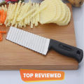 Crinkle Fries Cutter Knife Kitchen Wavy Potato Chips Slicer Stainless Steel Blade Wooden Handle. 