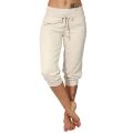 Women Casual Solid Color Low Rise Drawstring Pockets Sports Capri Pants Women's Fashion Short Trouser Pants Women's. 