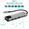 6-in-1 USB-C Hub Multi-port Adapter USB Type C Hub Adapter Dock with 4K HDMI RJ45 Ethernet Lan USB Charge. 