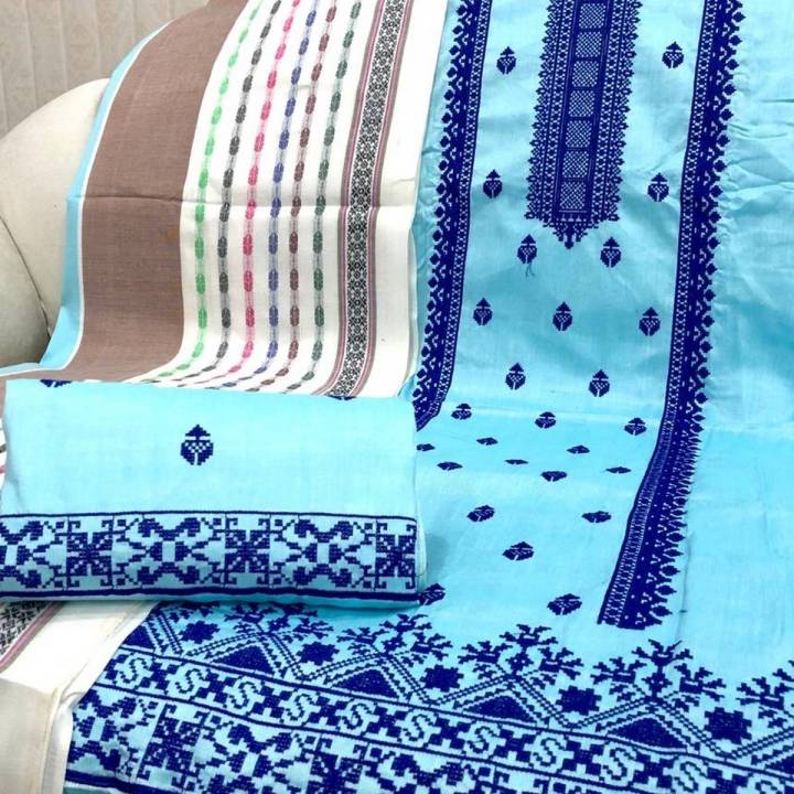 Susi 2 tone light weight marina shirt and trouser with bindi border wool shawl... Computer cross stitch Embroidery...