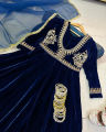 Stylish Long Embroidered Velvet Frock for Women 3-Piece Suit - Party Wear Velvet Frocks for Women. 