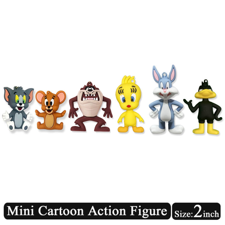 Mini Silicone Rubber 3D Tom and Jerry Looney Tunes Bugs Bunny Tweety Duck Cartoon Action Figure Toy - Size 2.5 inch - Cartoon Character Toys Set For Kids Boys Girls Baby Babies