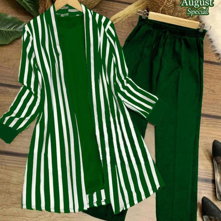 Independence Day Dress For Women - Stylish Green Coat/Gown 3 Pcs, Royal 3 Pcs (Gown+Shirt+Trouser) 14th August Dress