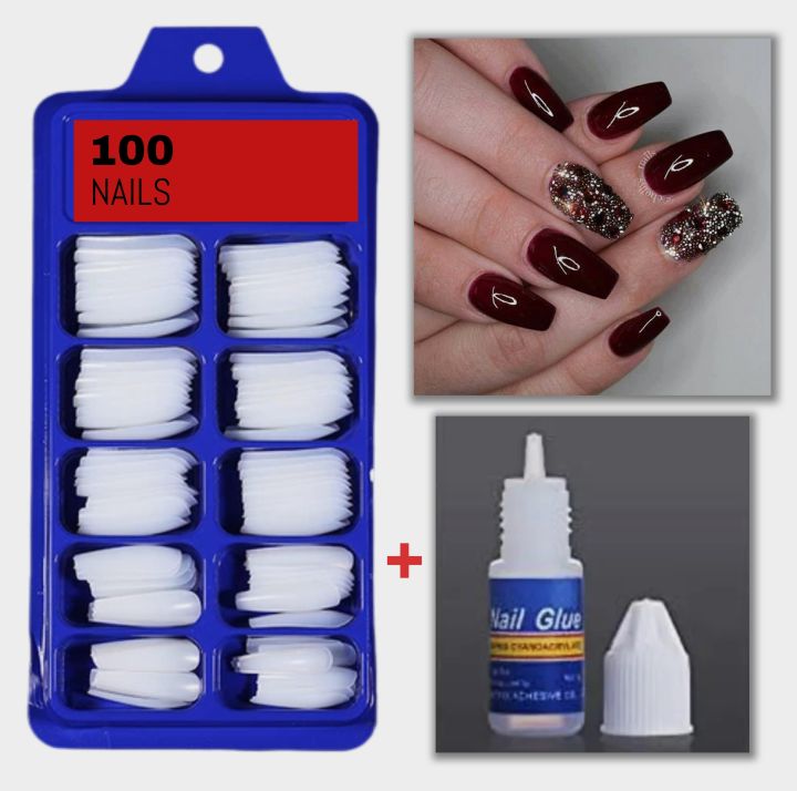 100PCS Artificial Nails Kit | Square, Oval & Coffin Shape Natural Color Fake Nails Set | Acrylic Nail With Free Glue | Durable and Easy to Apply | Artificial Nails Fakee Nails Acrylic Nails For Girls | Beautiful Nails Falsee Nails | Perfect for Everywhere