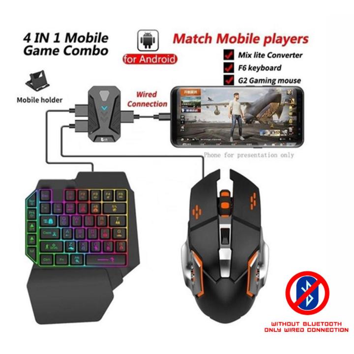 Gaming Set MIX Pro /Mix Lite 4 IN 1 Mobile Game Combo Pack /Gaming Converter/Wired Gaming Keypad Ergonomic One-headed PUBG /  games with wire or with Bluetooth connection