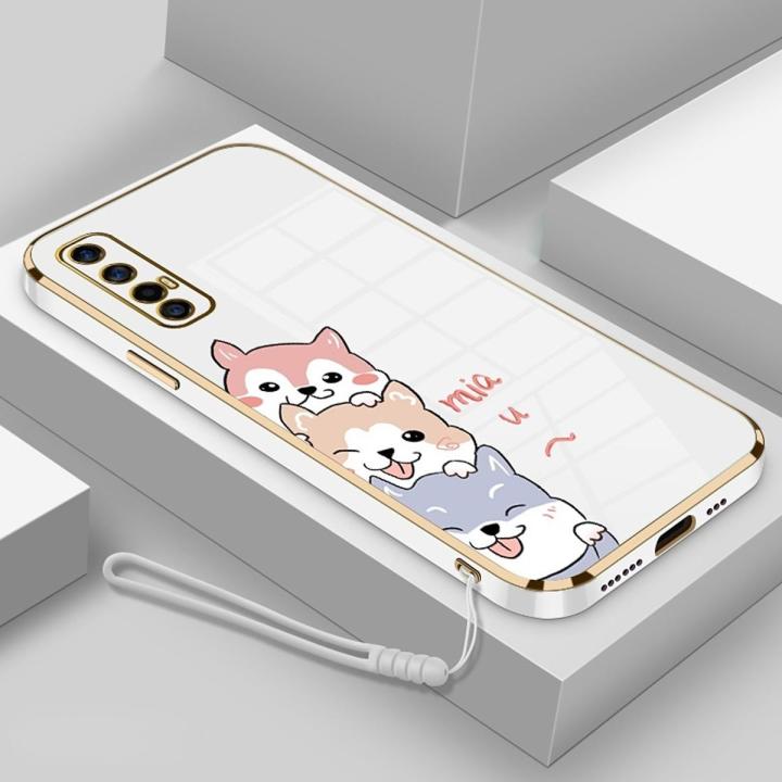 Case for Oppo Reno 2 2Z 2F 4F 4Z3Pro 4G 5G 4 Lite New Electroplating Phone Straight Edge Soft Cover Corgi Non-Slip with Lanyard