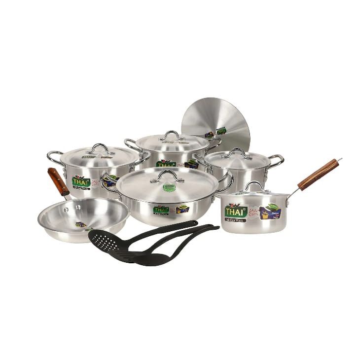 Silver Steel cooking pot set | Metal Finish Cookware set | Silver Steel cookware set | Aluminum Cooking cookware set | Heavy bottom with heavy gauge sliver cooking cookware set |