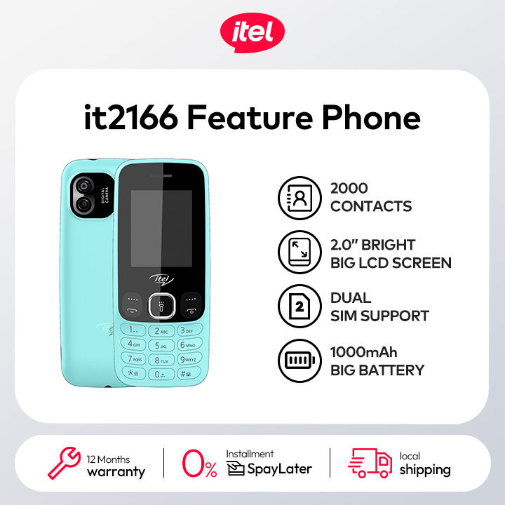 itel it2166 Feature Phone | 2.0″ Bright Big Screen | 1,000mAh Big Battery | 2,000 Contacts Memory | Dial Large Fonts | Digital Camera | PTA Approved & 12 Month's Official Warranty