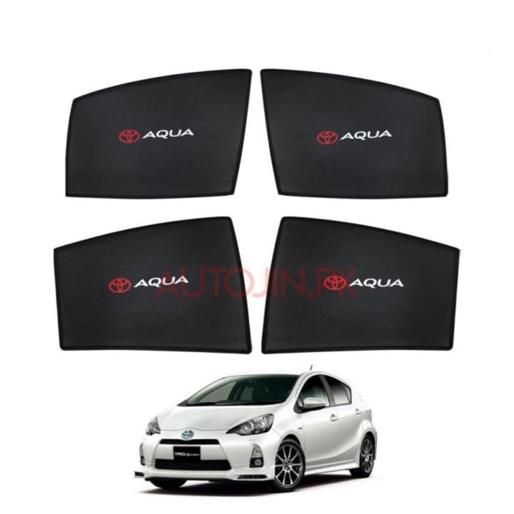 TOYOTA AQUA SUN SHADES LOGO / WINDOW CURTAINS / BLINDS (DARK) BLACK 4PCS