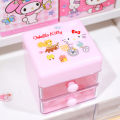 Sanrio Mini Desk Organizer Cartoon Hello Kitty Cinnamoroll Melody Double Layer Jewelry Stickers Storage Box Girls Gifts. 