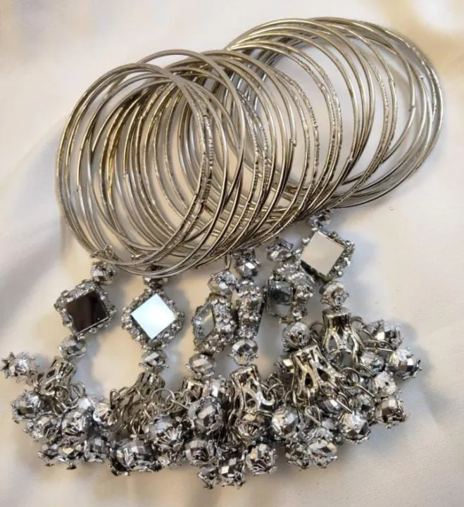 Silver Latkan Bangles Design Indian Style Steel Silver Bangles