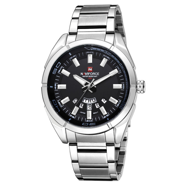 NAVIFORCE Watches for Men Fashion Casual Sports Wristwatch Stainess Steel Waterproof 3ATM with Luminous Hands Classic Calendar Display Quartz Watch NF9038