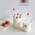 300 ML High Borosilicate Nana Cute Strawberry Water Milk Drinking Glasses Cup with Straw Upgrade Thickened Version Gift. 