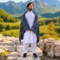 Pure Cotton Sindhi Ajrak Shawl For Men Black - Maroon - Blue. 