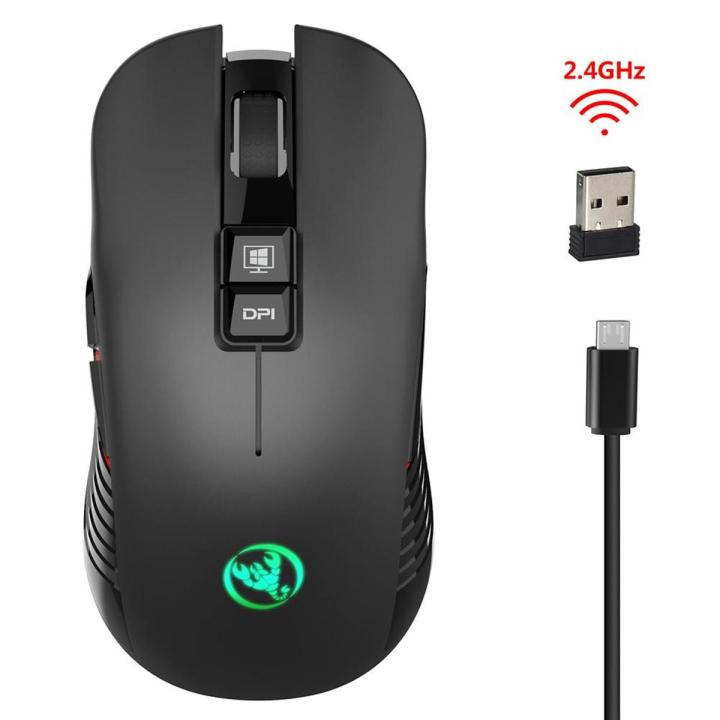 HXSJ T30 Black Wireless Gaming Mouse 3600 DPI Adjustable 7-Color Light Gaming Backlight Rechargeable Mouse With TYPE-C Adapter