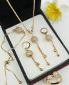 Gold Plated Locket Chain Necklace Bracelet Ring Set with Earrings for Girls & Women 24k Gold complete set. 