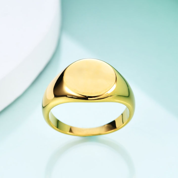 Stainless Steel Classical Simple Plain Round Signet Ring Wedding Statement Promise Anniversary Ring