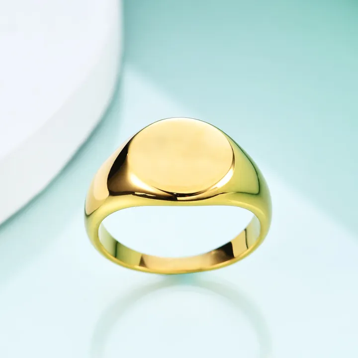 Stainless Steel Classical Simple Plain Round Signet Ring Wedding Statement Promise Anniversary Ring