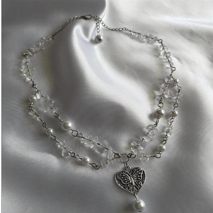 【2023】 Crystal clear quartz fairycore butterfly hearts necklace design lolita soft y2k grunge wicca coven energy jewellery otaku altgir