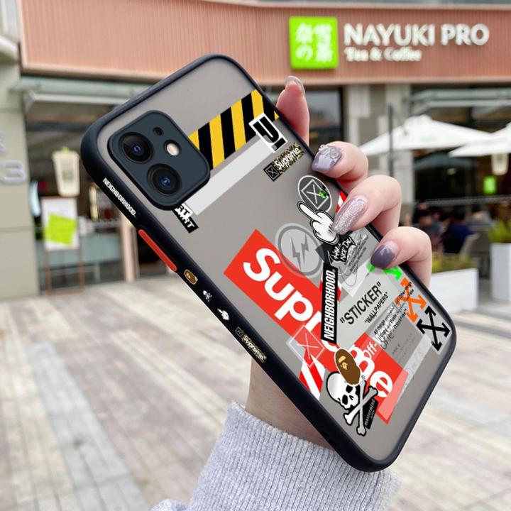 chenyyka For iPhone 11 Case Fashion Tide Brand Cool Boy Pattern Thin Side Square Edge Frosted Transparent Hard Phone Cases New Design Shockproof Silicone Casing Full Cover Camera Protection Softcase