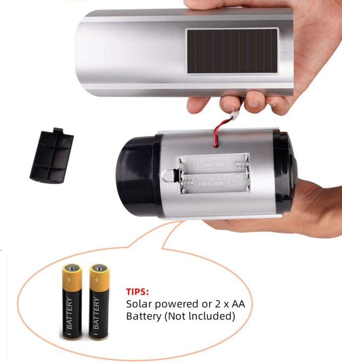Solar%20Powered%20dummy%20Security%20Camera,%20Bullet%20Dummy%20Surveillance%20%20System%20with%20Realistic%20Red%20Flashing%20Lights%20and%20Warning%20Sticker%20Indoor%20Outdoor%20(1,%20Silver)%20-%20Image%204