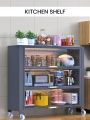 Kitchen Home Storage Organizer Cabinet Shelves with Doors & Wheels. 