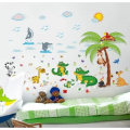 Beach Kids Wall Stickers Colorful Zoo Animal Wall Paper  Removable Vinyl Wall Decal Sticker PVC Wall Art Mural For Kids Room. 