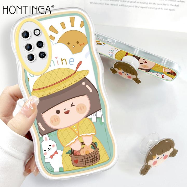 Hontinga for Infinix Note 10 Pro / Note 10 Pro NFC Back Cover + Free Holder Lovely Girl Soft Wavy Case Camera Protection Transparent TPU Mobile Cover