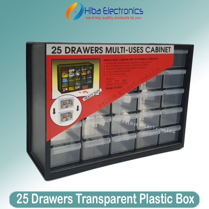 25 Drawer Cabinet Multipurpose Transparent Plastic Box for Electronic Components or jewelry