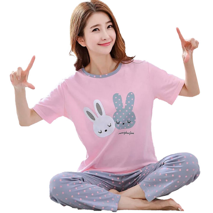 Pink Bugs Bunny Printed Design Full Sleeves T-Shirt and Pajama Sleep Wear Sexy Night Suit For Women Night Dress For Womens and Girls (HN-24)