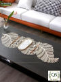 Gold Maple Leaf Vinyl Table Runner ( Golden & Silver)  Non Slip Dining Table Placemats 13"x36" - QS Bedding. 