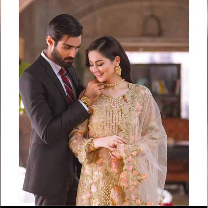 Unstiched Chiffon Suit with heavy handwork with Net heavy emb duppatta