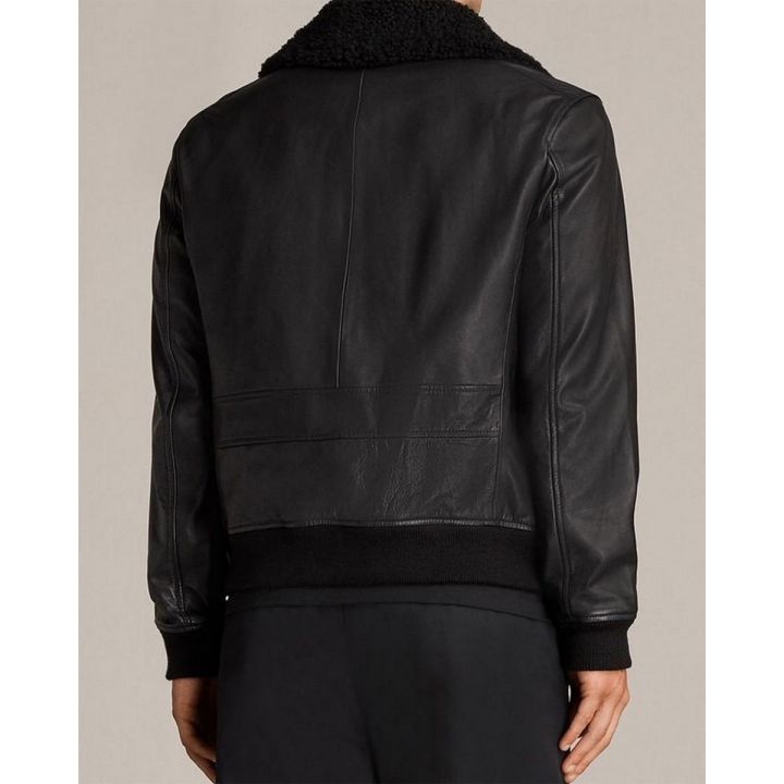 Black-Faux Leather/Furr Oban Aviator Jacket-For Men