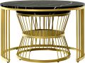 Stylish Metallic Mid Coffee Table Set with Gold Metal Frame - Round Side Table with Shelf, Nesting Coffee Table Set of 2, Stackable Metal Coffee Tables for Nesting Tables, Center Table, Wooden Table, Coffee Table, and Cocktail Table!. 