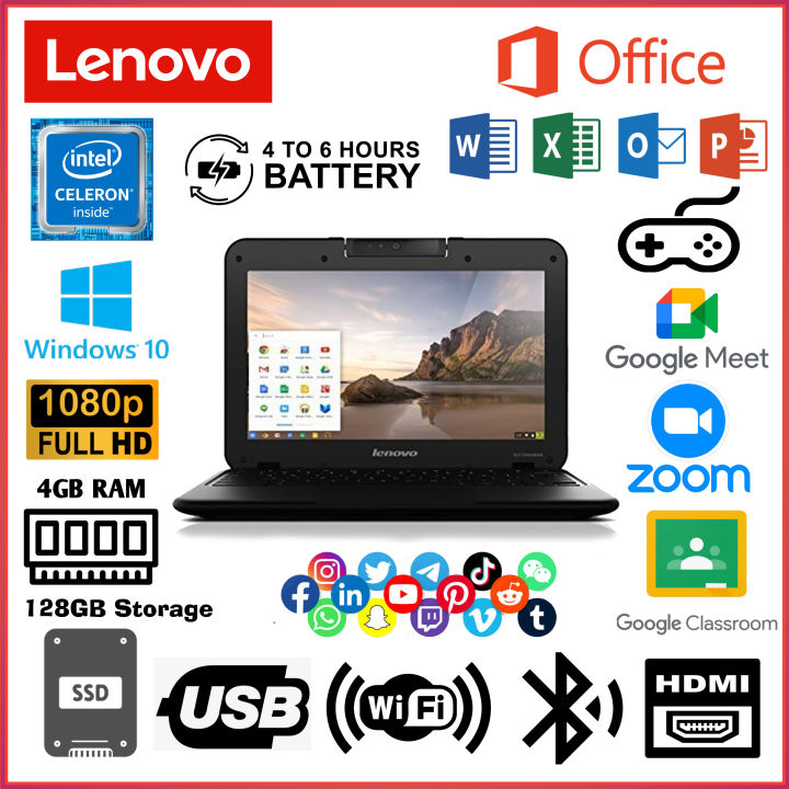 LENOVO ORIGINAL CHROMEBOOK  128GB STORAGE  WINDOWS 11 INSTALLED  4 TO 6 HOURS BATTERY  11.6 INCHES FULL HD DISPLAY  WITH FREE LAPTOP BAG & CHARGER INCLUDED  TOP SELLING  MOST DEMANDED  TRENDY  HIGH PERFORMANCE  RELIABLE  AFFORDABLE