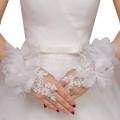 ✪【Available】Women Embroidery Lace Fingerless Gloves Artificial Flower Rhinestone Beads Wedding Bridal Sunscreen Formal Short Mittens. 