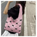 Polyester Crochet Tote Bag Soft Texture Knitted Handbag Bow Pattern Bag for Daily Use Market Shopping Beach Accessory Women's Fashion Casual Outing. 