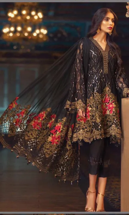 Black%20Chiffon%20Suit%20Embroidered%203%20Piece%20Suit%20Un%20Stitch%20-%20Image%204
