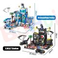 SWAT Police Station Military City Model Set Prison Car Policeman Boat Figures Building Blocks DIY Toy for Kids Boys Gift. 