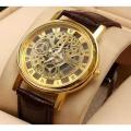 Skeleton Double Sided Glass Watch for Men / Women / Girls / Boys - Mens Leather Watches. 