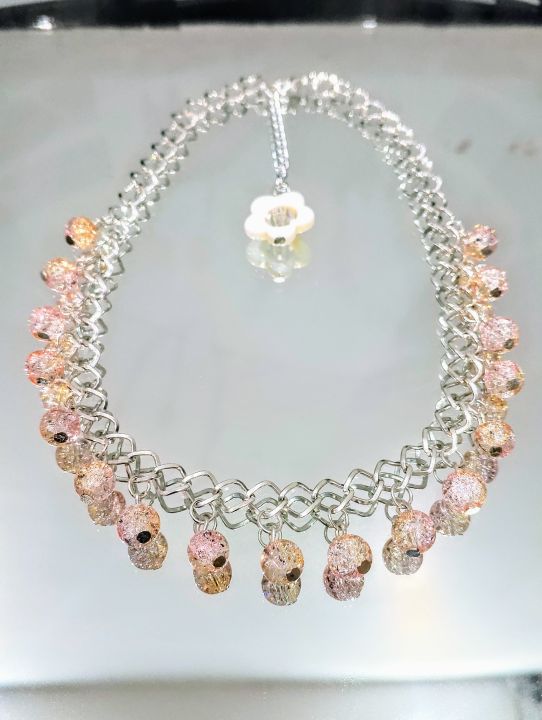 Handmade Choker Necklace 70 Plus Color Options – Crackle Glass Bead Dangler – Customizable and Adjustable & Stylish Fashion Jewelry