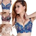Women Seamless Side Support Plunge Bra Underwired Push Up Bra Embroidered. 