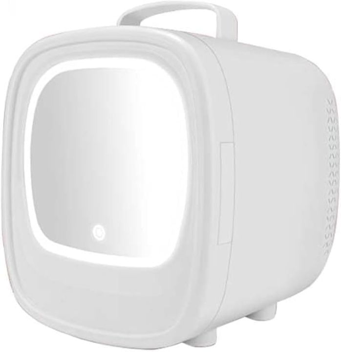 Skincare Fridge with LED Mirror, 6L Beauty Mini Fridge Skin Care Cosmetic Makeup Refrigerator with LED Light, Small Refrigerator Cooler or Warmer (White)